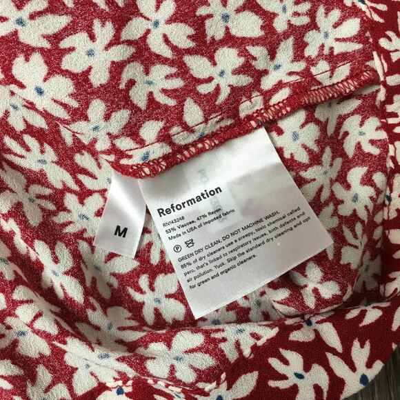 Reformation Midi Dress Floral Short Sleeve Viscose Blend USA Made Red Medium - Picture 2 of 7